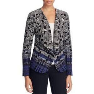 Nic + Zoe Alpine Sweater Jacket Open Front Cardigan Geometric Pockets PM